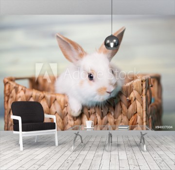 Bild på Curious baby bunny gazing from a basket